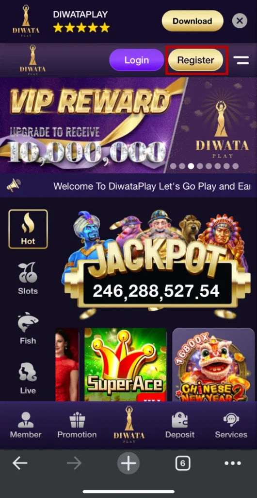 click register button at diwataplay webpage