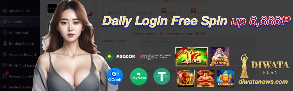 daily login to diwata play casino and get free spin chance up to 8888 php bonus