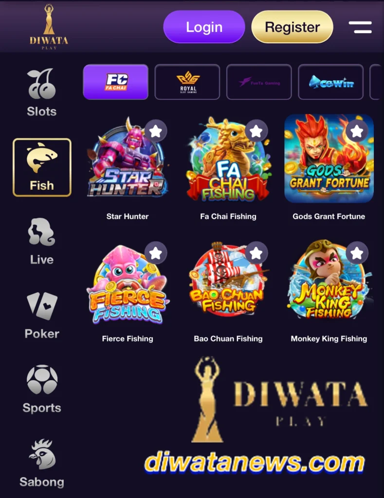 wide range of game, include slot and fishing game