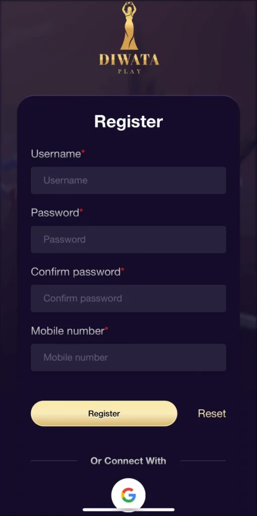 fill information to register diwataplay account